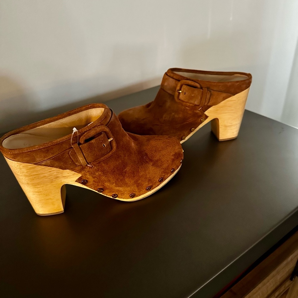 Veronica Beard Tan Suede Mules